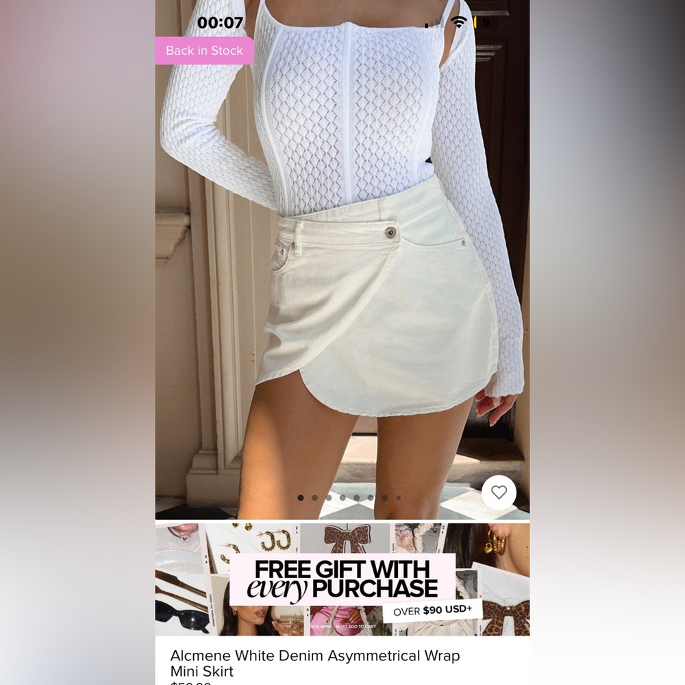 White denim asymmetric wrap skirt